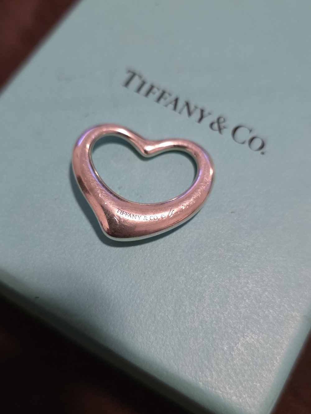 Tiffany & Co. Sterling Silver Puffy Heart Pendant on Blue Box